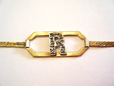 7  Vintage 80s Thin Delicate 14k Yellow Gold And Diamonds Letter R Bracelet • $115