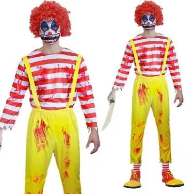 Killer Clown Costume Adult Halloween IT Circus Fancy Dress Scary Zombie Mens • £14.99