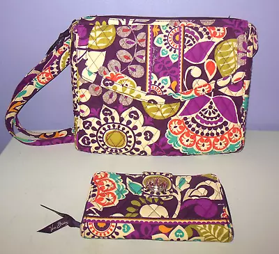 Vera Bradley Two Piece Set Crossbody Bag & Wallet  Signature Cotton Plum Crazy • $22