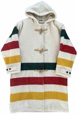 Woolrich Hudson Bay Striped Toggle Hooded Blanket Coat Navajo Wool Vintage USA • $399.95