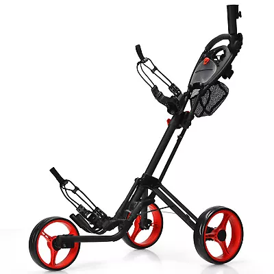 Costway Folding 3 Wheels Golf Push Cart W/Brake Scoreboard Adjustable Handle Red • $119.99