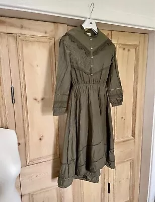 Zadig & Voltaire Khaki Green Boho Prairie Style Midi Dress Size UK 10 • £40