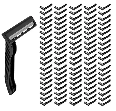 100 Twin Blade Black Disposable Razors In Bulk - Professional Or Home Use • $18.99