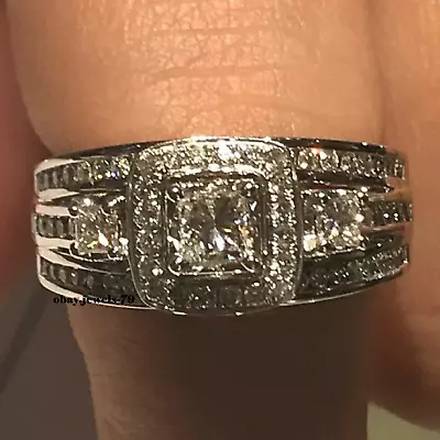 2Ct Princess Lab-Created Diamond Men's Wedding Band Ring 14K White Gold Plated • $139.25