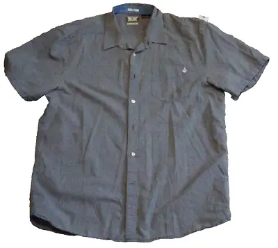 Volcom Shirt Mens Size XL Slim Gray Solid Short Sleeve Button Up Cotton Surfer • $13.99