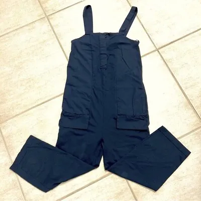 ZARA Overalls Slouchy 100% Cotton Navy Bib Jumpsuit Relaxed Fit Women’s Size 6 • $28