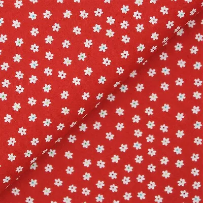 Cotton Fabric Quilting Material- Amelia - Daisy Red - Makower • £4.15