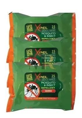 3X25pk Xpel Mosquito Insect Midge Repellent Wipes Tropical Formula Bite  • £9.99