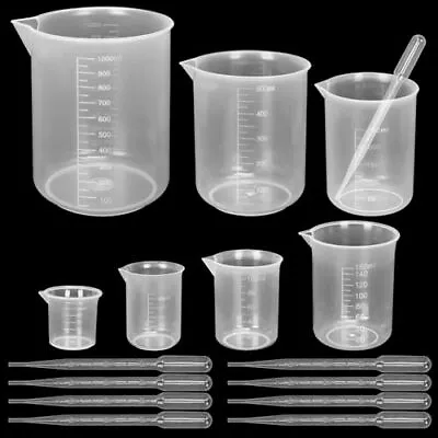 Twdrer 7 Sizes Plastic Beaker SetClear Measuring Graduated Liquid Container Be • $14.74