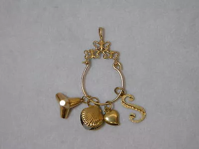 Vintage 14K Yellow Gold Pendant With Charm Catcher And Four Charms 2.85g • $245