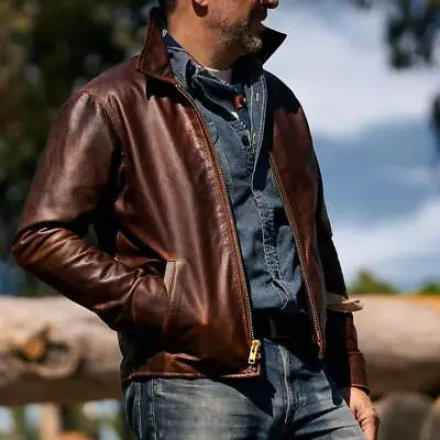 Men's Brown Vintage American Bomber Cowhide Leather Jacket • $109.69