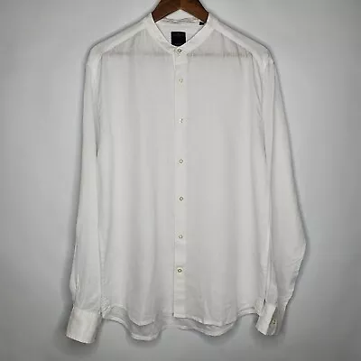 Doppelganger Roma Mens 100% Linen White Button Front Shirt Size L Round Neck • $23.99
