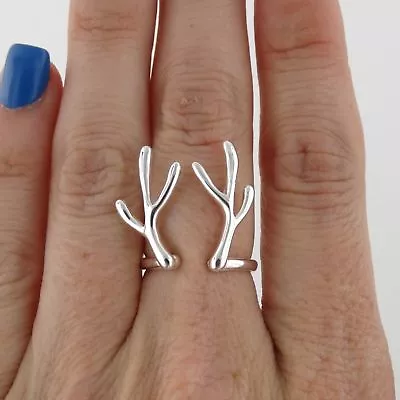 Antler Ring - 925 Sterling Silver - Elk Deer Reindeer Hunting Jewelry Ring NEW • $15.50