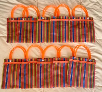 Fiesta Set Of 10 Mini Mexican Tote Mercado Bags 5 Inch By 5 Inch Orange & Blue • $24.99