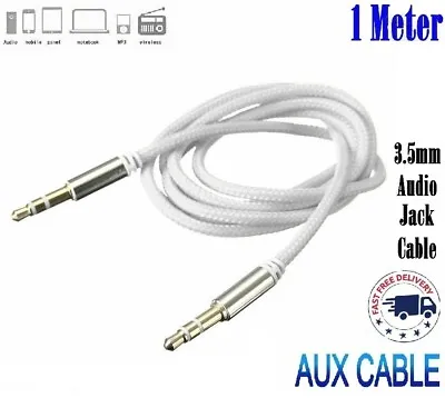Audio 1M AUX Cable 3.5mm Plug To Plug Stereo Braided Auxiliary Lead Car PC Phone • £2.19