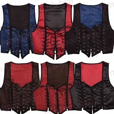 Medieval Retro Women Corset Reversible Pirate Wench Bodice Dress-up Tops Lace-Up • $29.03