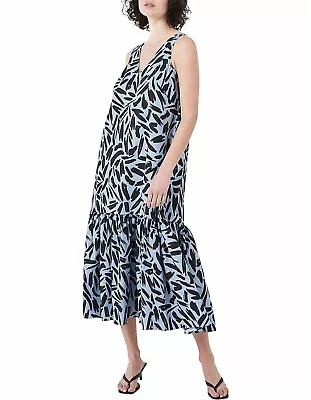 Witchery Blue Black Print Gathered Double V-neck Maxi Dress Cotton Blend Size 14 • $39.90