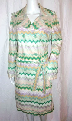 $169 • Buy MISSONI Orange Label Spring Trench Coat Green White Multi Italy 42 S 4 6