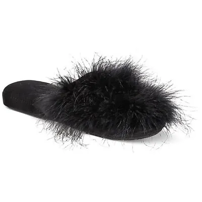 INC International Concepts Deep Black Wedge Faux-Marabou Slippers Small 5-6 New • $19.99