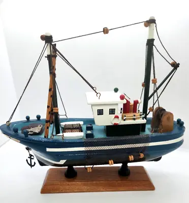Handcrafted Wooden Model Fishing Boat Vessel Decorative Display • $41.54