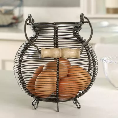 Large Wire Egg Basket Caddy Country Metal Kitchen Eggs Storage Holder Stand • £21.99