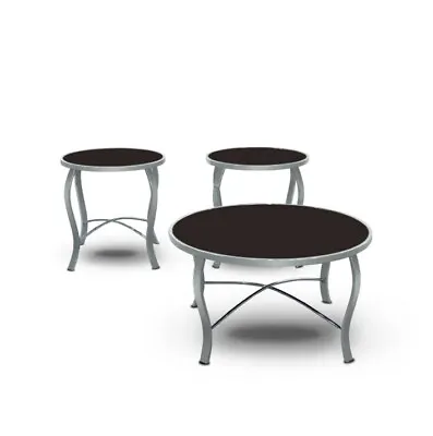 Homelegance 3PC Table Set Black Glass Top W/ Chrome Legs - New In Box • $199.99