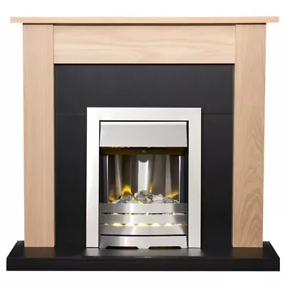 Adam Southwold Fireplace In Oak & Black With Helios Electric Fire In Brushed ... • £289
