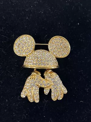 Vintage Napier Disney Mickey Mouse Pin Brooch Rhinestone Ear Hat Gloves Goldtone • $29.47