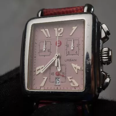 Michelle Urban Mw02b00 Swiss Chronograph Tank Watch 36mm Art Deco Pink • $189.99