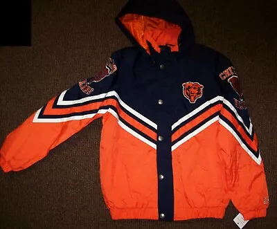 CHICAGO BEARS Starter Hooded  Field Commander  Jacket BLUE/ORANGE S M L XL 2X • $129.99