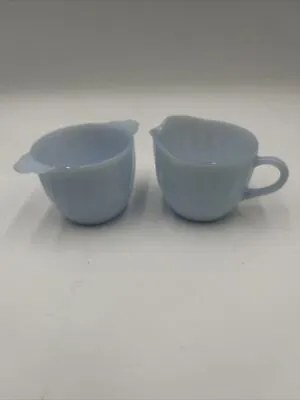 Vintage Fire King Blue Milk Glass Delphite Sugar Bowl And Creamer Set • $14.99