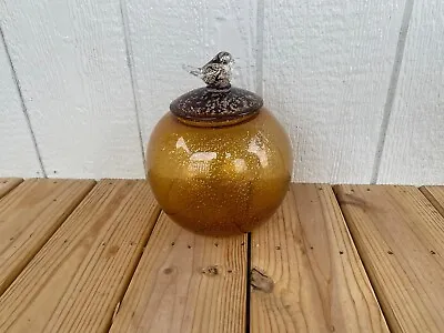 Vintage Hand Blown Amber Glass Fish Bowl Vase & Lid • $15