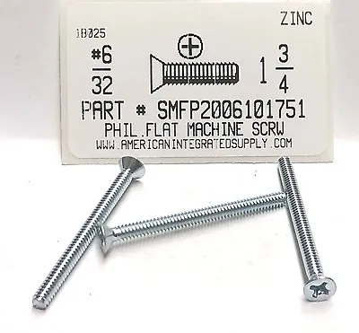 #6-32x1-3/4 Flat Head Phillips Machine Screws Steel Zinc Plated (100) • $11.05