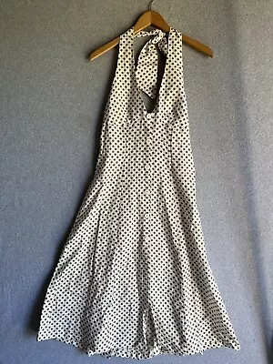 NWT  Zara Woman’s S Linen Blend Polka Dot Halter Midi White Dress Button Front • $42.88
