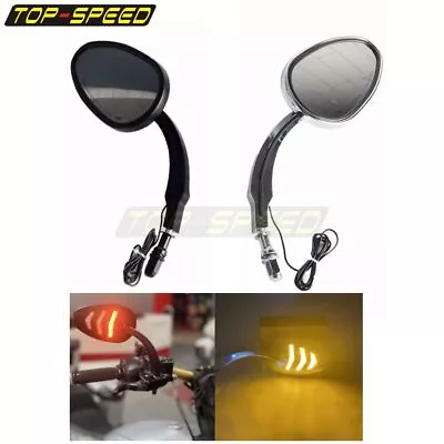 LED Light Rear View Mirrors For Harley Dyna Wide Super Glide Street Bob 1997-up • $81.10