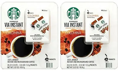 2 X Starbucks VIA Instant Columbia Coffee Medium Roast 26 Ct Each Total 52 Ct • $49.80