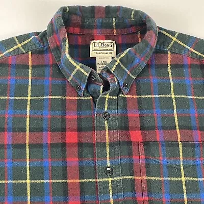 LL Bean Plaid Flannel Shirt Mens Size Large Regular Traditional Fit Button-Up • $14.97