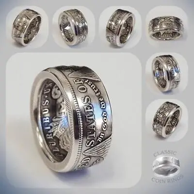 Silver Dollar Coin Ring Size 7-13 Handmade Crafted Rare Silver Morgan Men Rings • $7.89