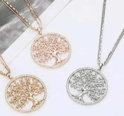 Tree Of Life Necklace Crystal Pendant Necklace 2 Styles Gold Silver & Rose Gold • £7.99