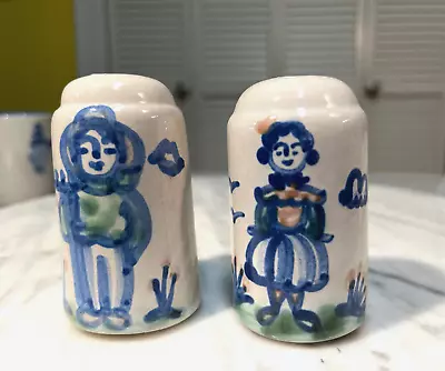 Vintage M A Hadley Salt & Pepper Shakers. Handmade Handpainted Glazed Stoneware. • $14