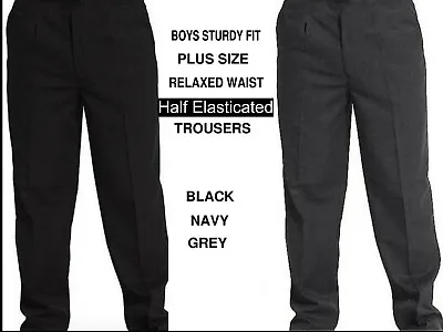 Boys School Trousers  Big Waist  Plus Size Half Elasticated 2-16 Years • £12.99