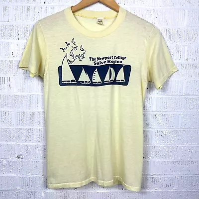 Vintage 70s Velva Sheen Yellow T-Shirt Sailboat Newport College Salve Region M • $19.98