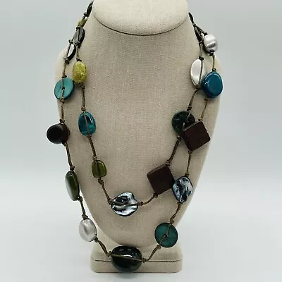 Layered Necklace Multicolor Bead Abalone Shell 2 Strand Faux Leather Jewelry 32  • $5.98