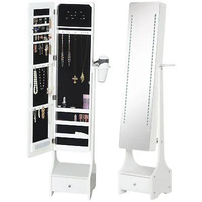 HOMCOM Freestanding Jewellery Storage Mirror Armoire W/ LED Lights Hooks Drawer • £85.99