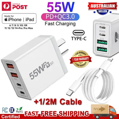 55W 4 Port USB-C PD Fast Charging Wall USB A Charger Power Adapter Type-C Brick • $15.99