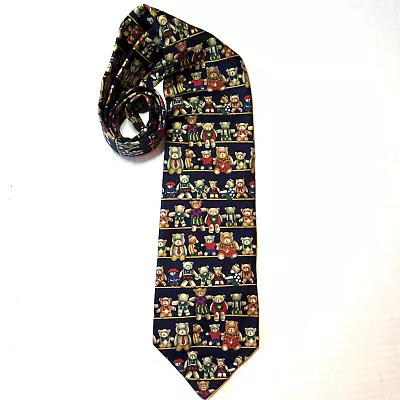 St Michael Marks Spencer Men's Silk Tie Teddy Bears Navy Multi Colors Italy • $12.99