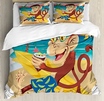 Monkey Duvet Cover Set With Pillow Shams Hipster Holiday Print • $69.99