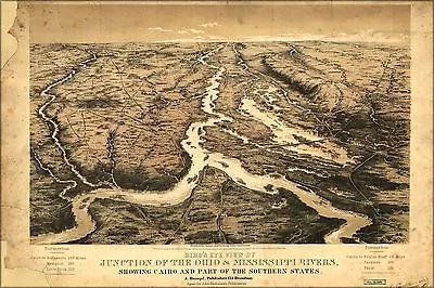 Poster Many Sizes; Birdseye Map Ohio River & Mississippi River 1861 • $160.11