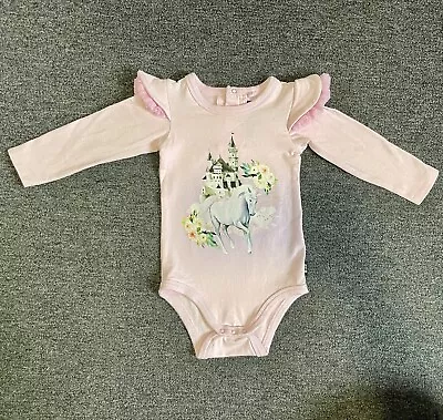 Rock Your Baby Girl Pink Unicorns & Castles Bodysuit Size 0 • $10