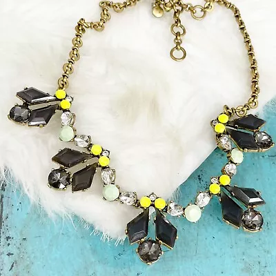 J Crew Gold Tone Turquoise Enamel Black Rhinestone Necklace Statement • $25